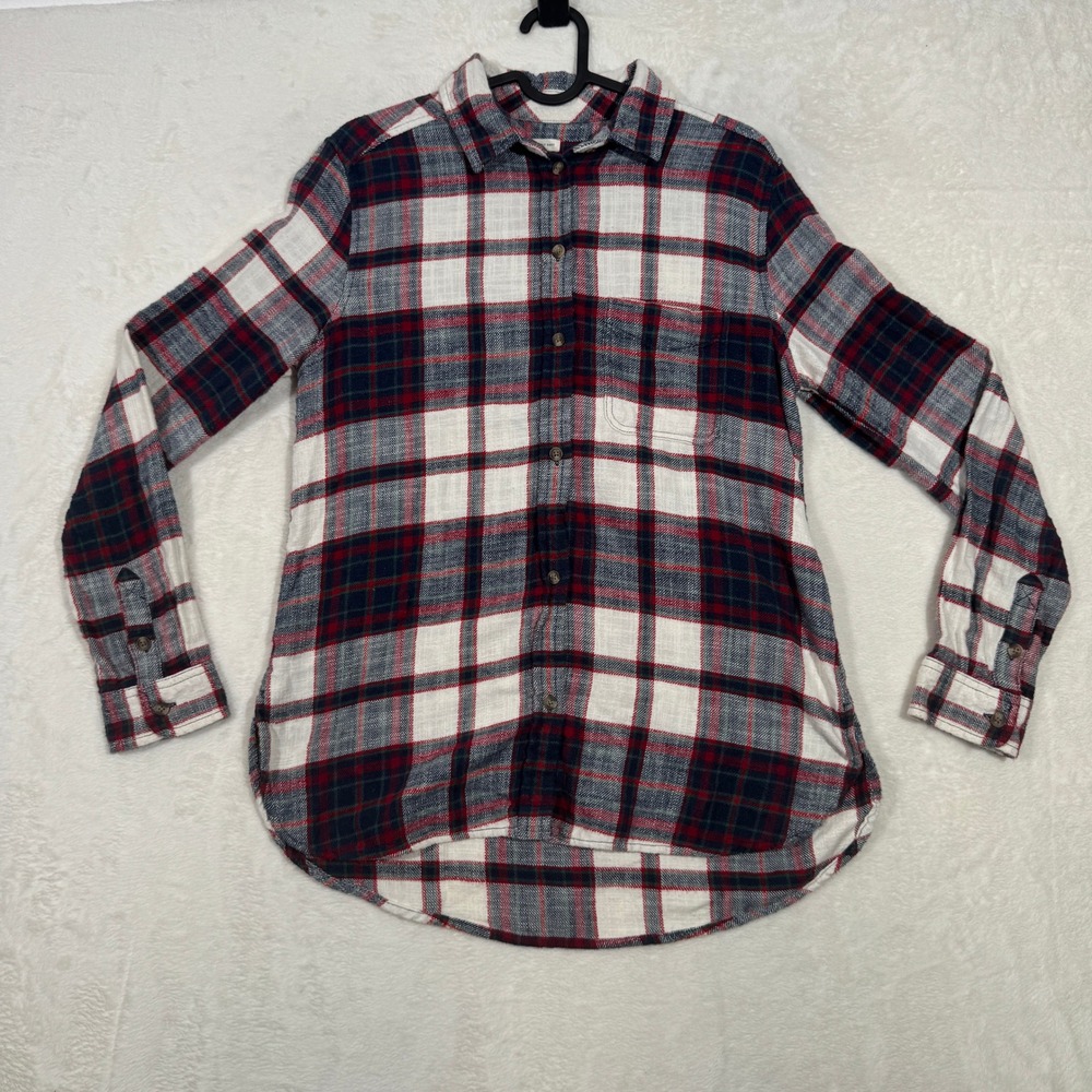 American Eagle Flannel Shirt Womens Small Red White Plaid‎ Boyfriend Fit Cotton